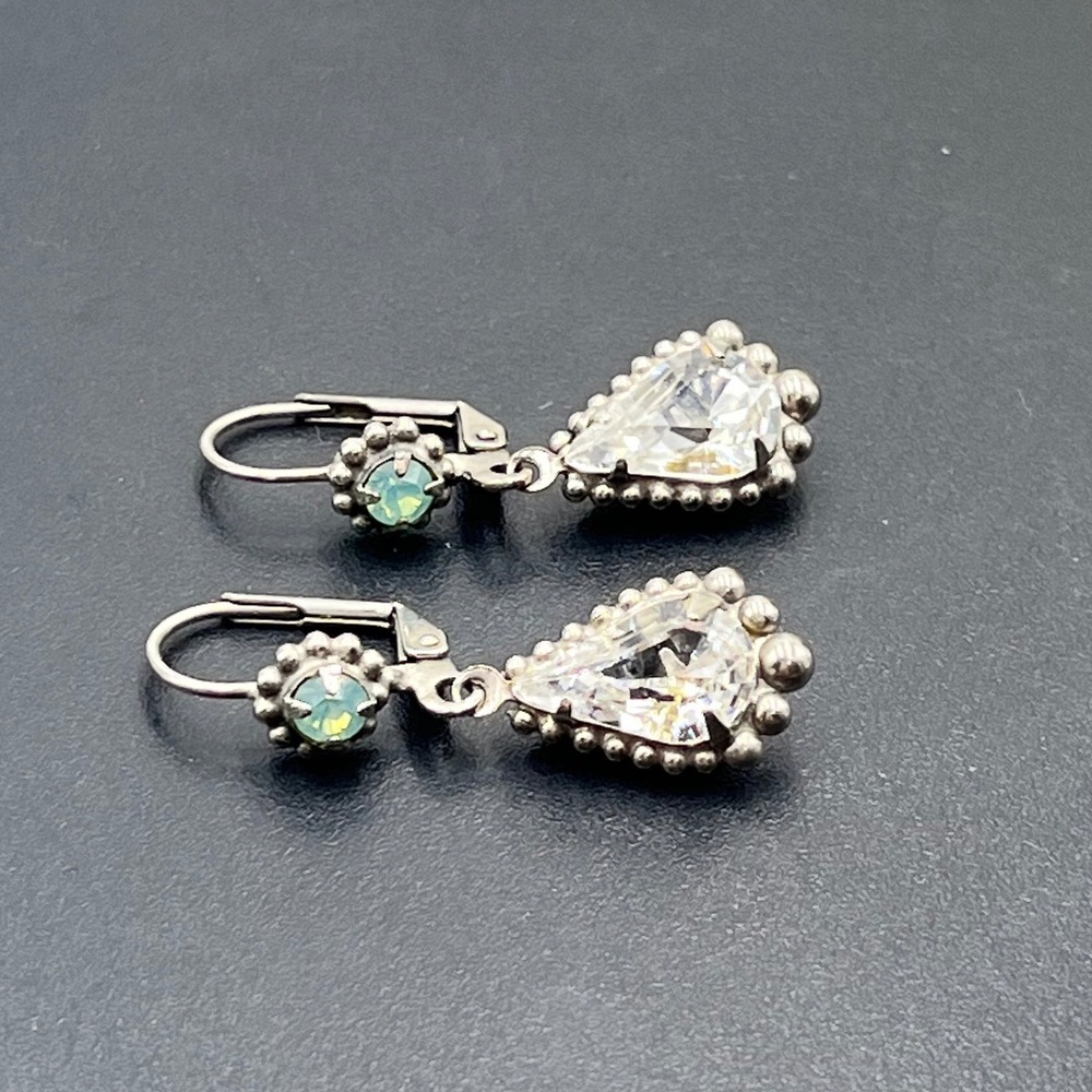 Sorrelli Teardrop Swarovski Crystal Aqua Dangle Silver Tone Antiqued Earrings